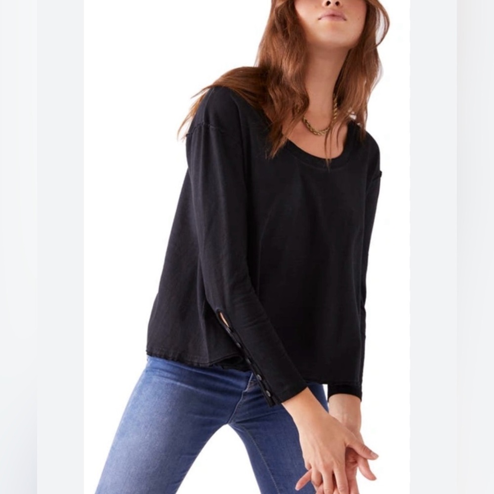 Free People Peony Button Sleeve Top In Black